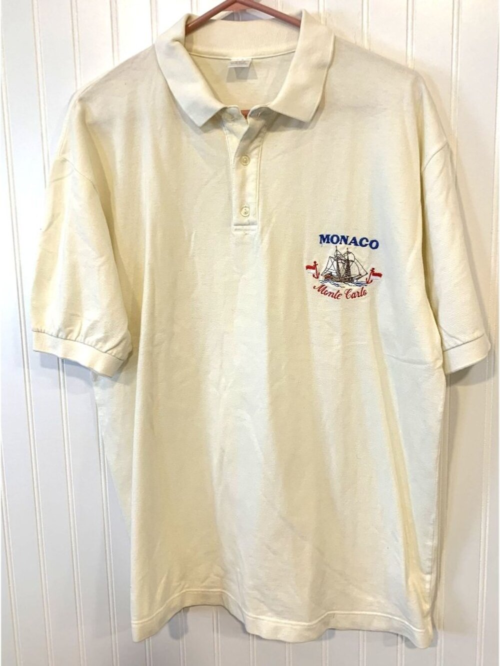 Vintage Monaco Monte Carlo Womens XXL Embroidered Cotton Polo Shirt Coastal